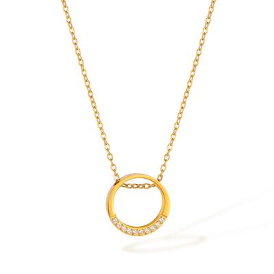 Personalized Necklace Women'S Stainless Steel Minimalist Design Diamond-Set Geometric Circle Clavicle Chain