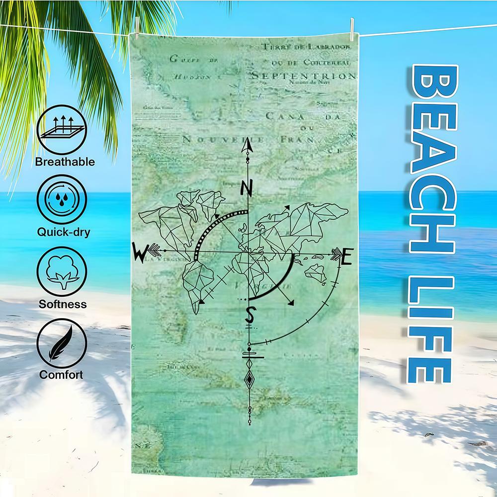 Towel Textile Mobile Bathrobe Beach Quick-Drying Compass Lightweight Portable Camping Map Cell Swim Voyage Pool Travel
