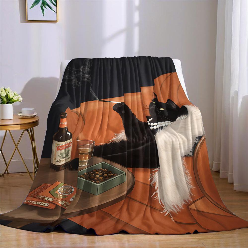 Sophisticated Cat Lounge Flannel Blanket Warm Soft Halloween Christmas Couch Warm Cozy Decorative Decor Gift For All Season