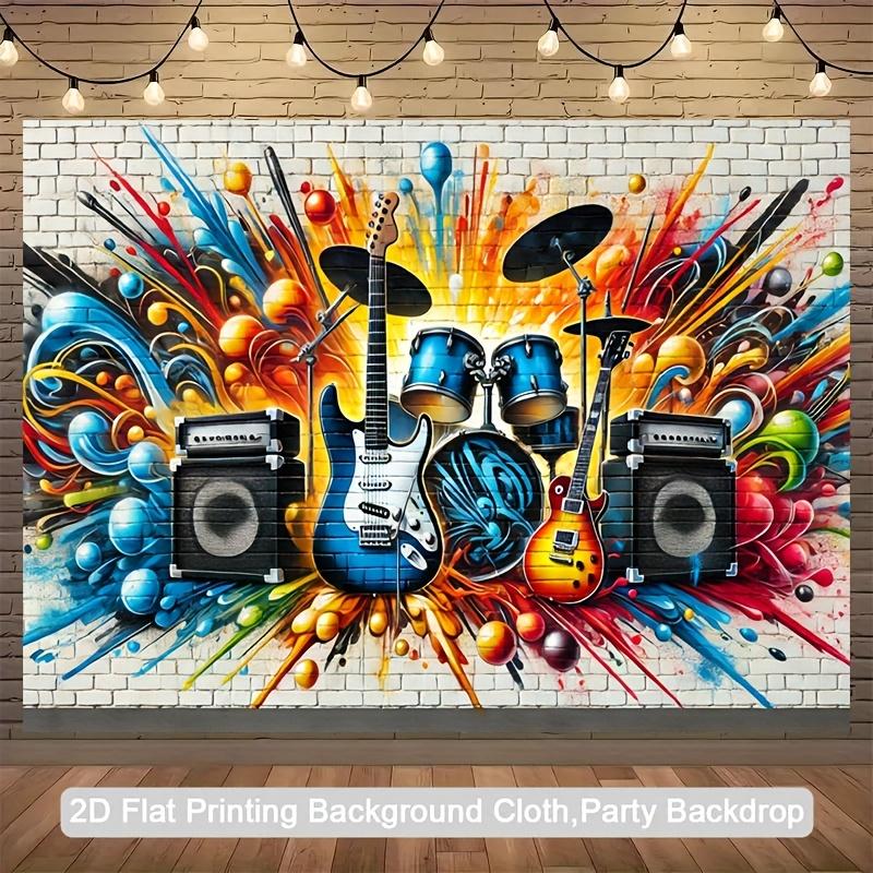 Vibrant Music Tapestry Colorful Graffiti Design with Guitars and Drums for Rock Home Decor Perfect Wall Art for Living Room