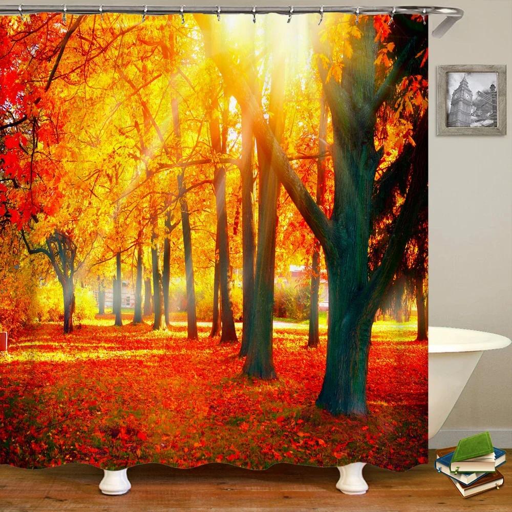 Shower Curtain Various Autumn Dusk Forest Scenery 3D Printing Shower Curtains Polyester Waterproof Home Decor Curtain