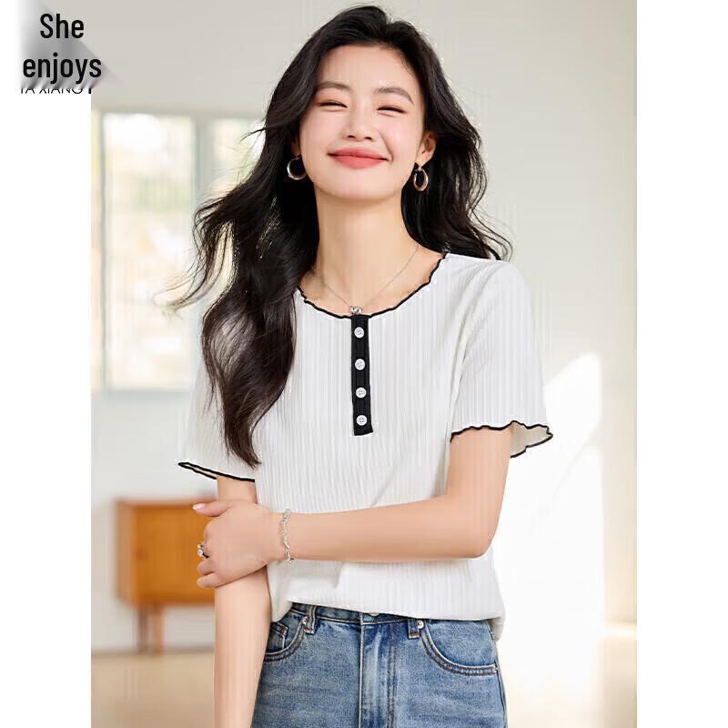 Women s Round Neck Color-Block Slim Fit T-Shirt M