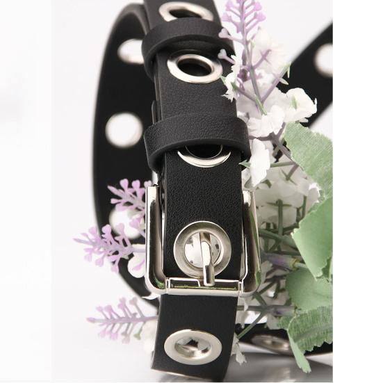 Women Thin Pants Belt Metal Buckle Faux Leather Waistband Adjustable Length Multi Holes Design Jeans Belt
