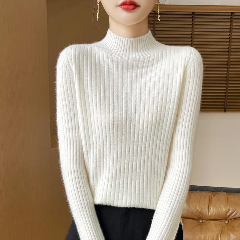 Half-high Neck Pit Stripe Sweater Women Fall and Winter Warm Inner Slim Thin Knit Sweater Bottoming Shirt