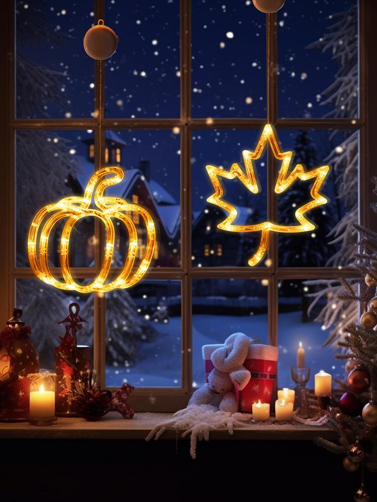 Fall Decor Window Lights with Suction Cup Halloween Window Lights Battery Operated Halloween LED Lights Halloween Decorations
