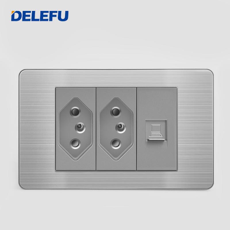 DELEFU Brazilian Model 118 Type 10A/20A Stainless Steel Grey Durable PC USB Socket with Type-C 20W Fast Charging