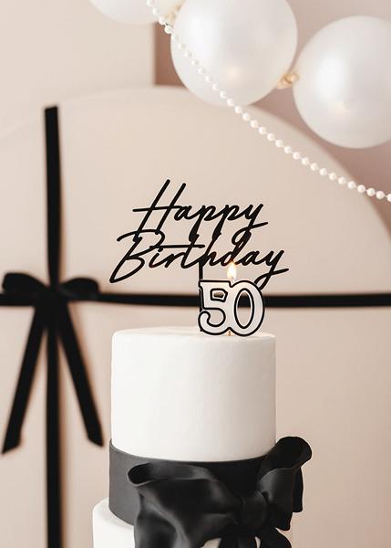 '50' Birthday Candle, Fifty, Black and White, 5.5