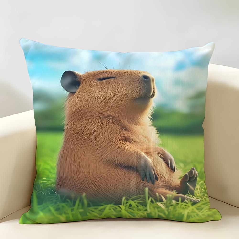 Cute Anime Capybara Cushion Cover Natural Linen Organic Fabric Double-Sided Printing Breathable Perfect For Home Decor