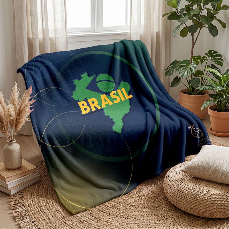 Brazil Football Printed Flannel Blanket Skin Friendly Warm Decorative Throw for Indoor Couch Bed Daily Use