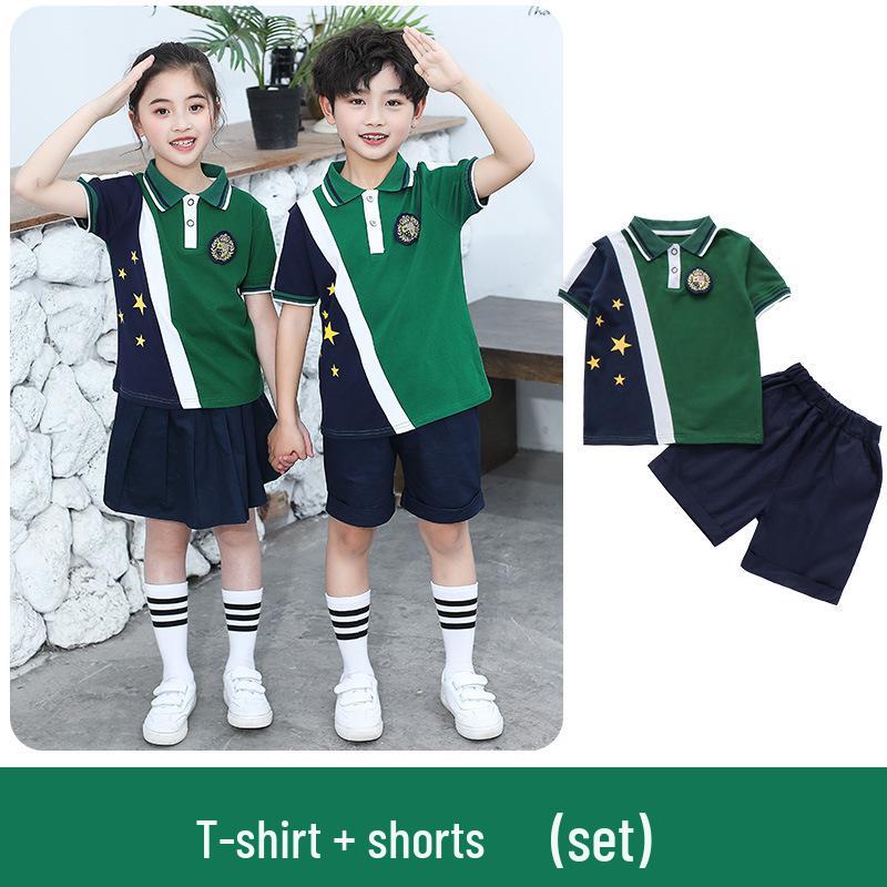 Conjunto de Canto para Uniforme Escolar de Verão Infantil - 1 de Junho: Combinação Pai-Filho para Apresentações do Ensino Fundamental I e II