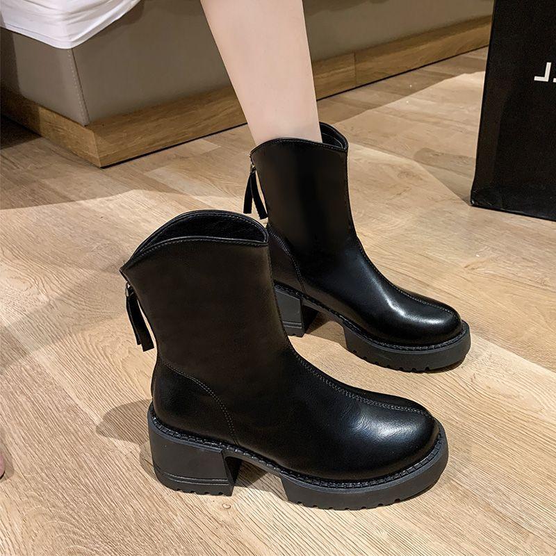 Martin boots women's British style thin boots women's autumn and winter new thick-soled medium boots thick heel thin short boots women