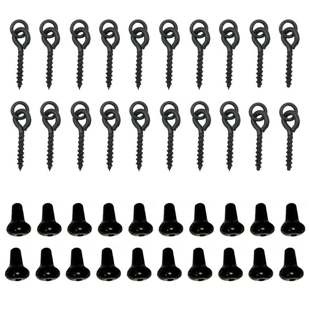 20Pcs Carp Rig Ring Stop with 20Pcs Boilie Bait Screw Fishing Accessories Kit Hole Fine Workmanship чёрный