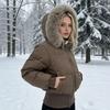 Winter new American short waist thin cotton clothes jacket piled thickened high waist versatile cotton clothes