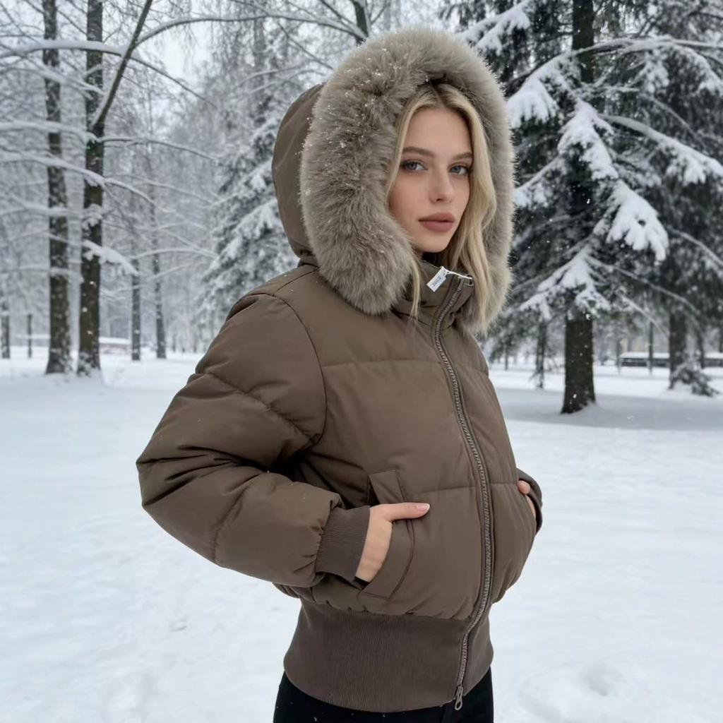 Winter new American short waist thin cotton clothes jacket piled thickened high waist versatile cotton clothes
