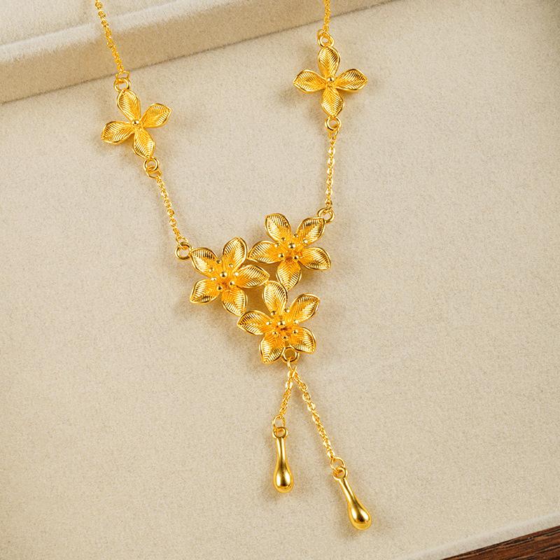 Brushed Five-leaf Flower Tassel Women s Retro Design Flower Tassel Necklace Pendant 60CM(Necklace Long)