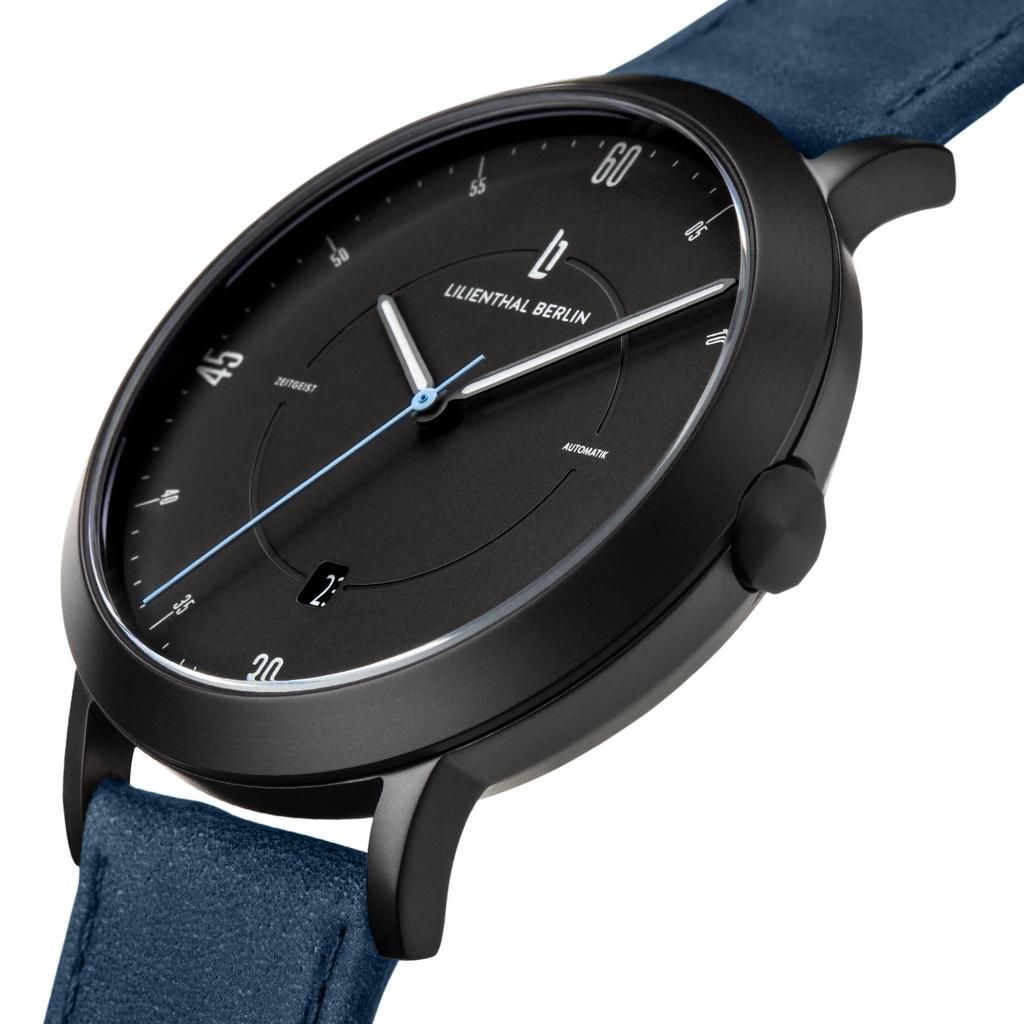 Lilianthal Berlin Automatyczny z Datownikiem Szkieletowy Wykonany w Zegarek Męski, Niebieski, Tarcza, Dekiel, Niemcy, Z01-102-B003C