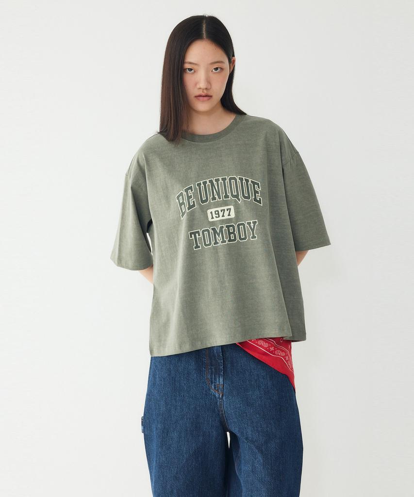 STUDIO TOMBOY Vintage Lettering Graphic Short Sleeve T-Shirt_Khaki 9176222990
