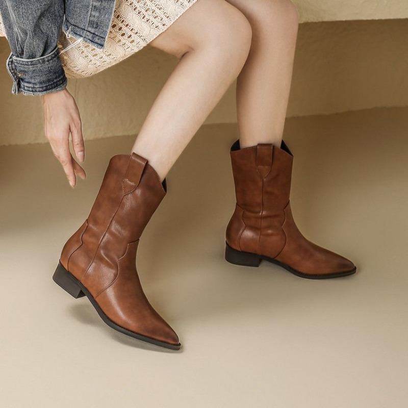 Retro Long Boots Women's Chunky Heel Hot Sale of The Season New Autumn Winter French Pointed Toe High Tube Slim Ankle Boots 2025