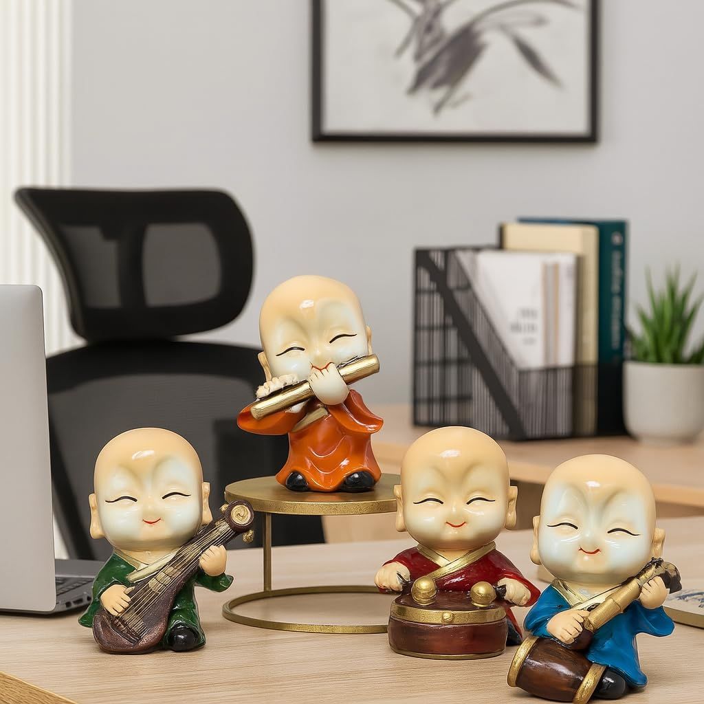 Musikalische Buddha-Dekoration für die Heimdekoration (4er-Pack, Mehrfarbig)