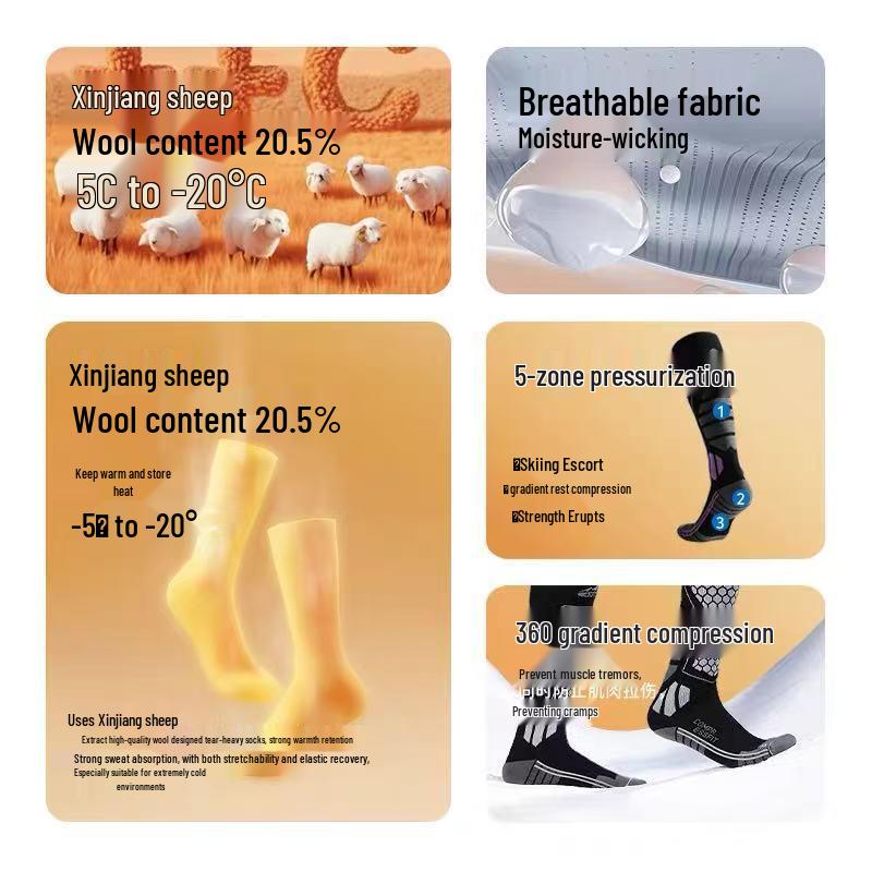 Unisex Cross-Border Style Wool Ski Socks: Long Tube, Warm, Anti-Slip, Anti-Pilling, Ideal for Skiing and Mountaineering
