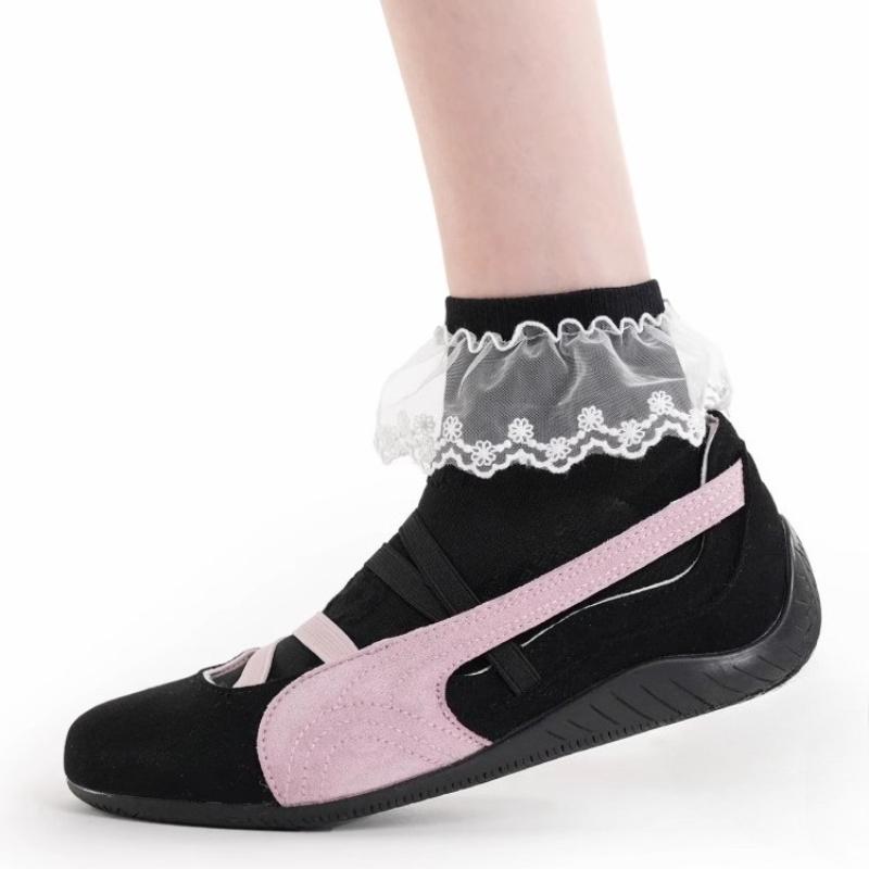 Solid Color Short Socks Women Japanese Fashion Black White Gray Low Cut Ankle Socks Lolita Sweet Girls Cute Lace Ruffle Socks