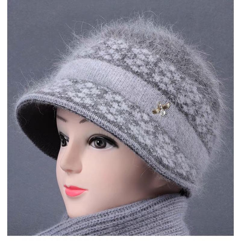 Winter new hat female old lady outdoor cold proof velvet warm big brim knitted wool hat