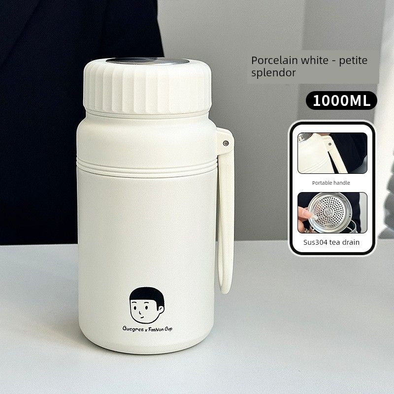 

1000ml Large Capacity Thermos Cup for Women, 316 Stainless Steel Student Water Cup, High-Looking, Portable Cup with Handle for Men 1L Handle White 1L