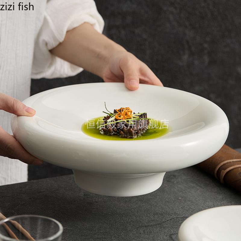 High Footed Ceramic Dining Plate Fruit Salad Bowl Sashimi Plate Serving Plates Dessert Bowl Sushi Plates Dim Sum Dish Snack Tray