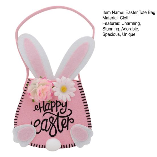 Easter Tote Bag with Handles Reusable Easter Bunny Gift Bag with Rabbit Ear