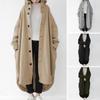 Winter Women Long Sleeve Trench Coat Ankle Length Hooded Single Breasted Thick Pockets Solid Color Irregular Hem Casual Outdoor Jacket