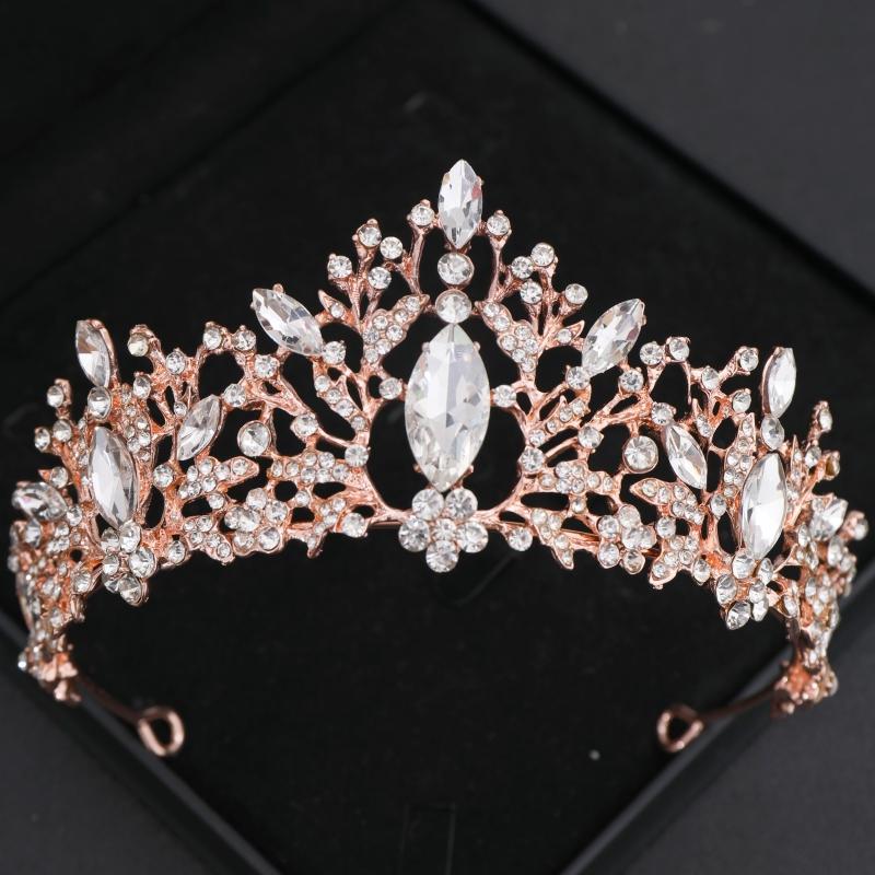 Rose Gold Color Crystal Tiaras And Crowns Rhinestone Prom Princess Diadem Wedding Bridal Hair Accessories Jewelry Crown Tiara