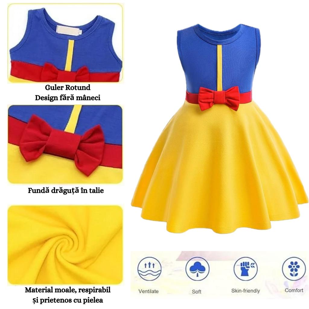 Snow White Princess Dress Set with Headband, Crown & Wand, Cotton, 4-5 Years, 120cm, Yellow/Blue