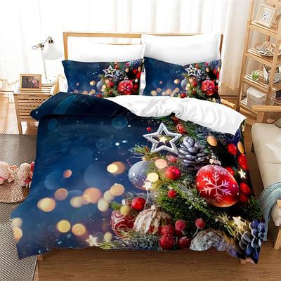 Christmas Duvet Cover Set King Size Snowflake Bells Pattern Festival Bedding Set Polyester Comforter Cover for Kids Boys Girls