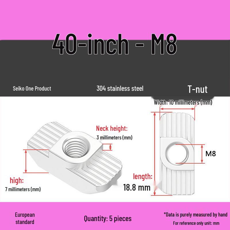 Dadi per Profilati di Alluminio a T-Slot Standard Europeo: Dadi ad alette M3-M8, Tipi 20/30/40/45.