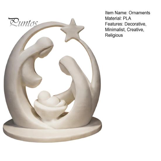Fireplace Christmas Decor 3D Printed Holy Family Ornament, Abstract Crescent Sculpture with Matte White Home Ornament Star, Religious Desktop