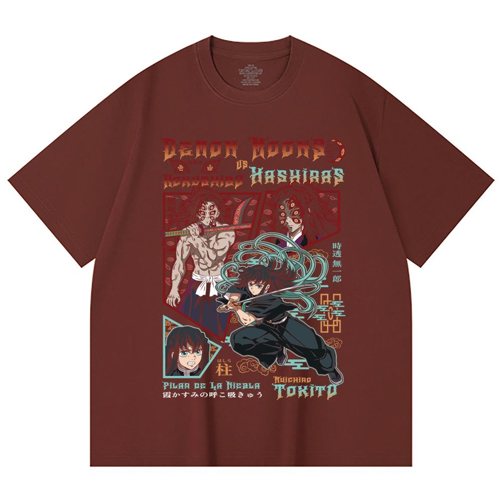 230 Gsm 100% Cotton Demon Slayer V93 Kokushibo x Tokito Print Unisex Heavy Cotton T Shirt