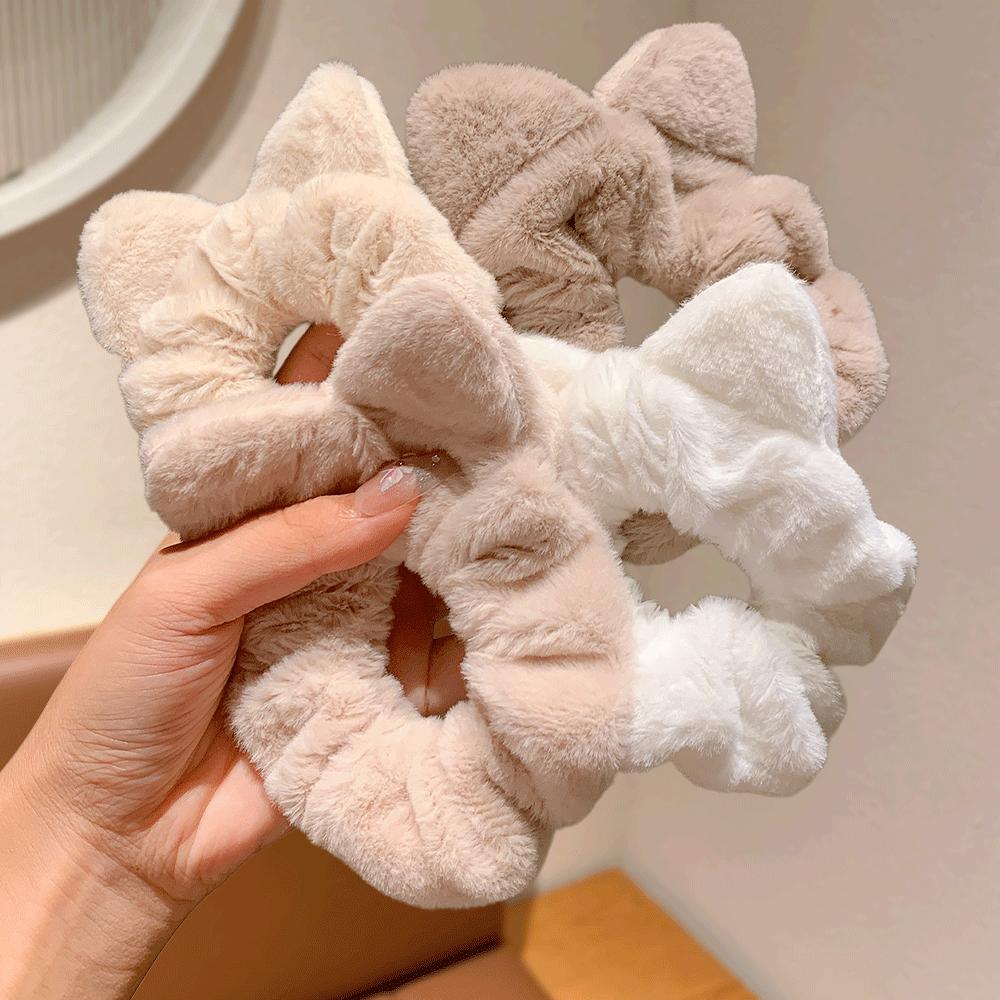4-Pack Women's Plush Cat Ear Hair Ties Cute Hair Bands Sweet Bun Hairstyles High-Appeal Hair Accessories Gift for Girls