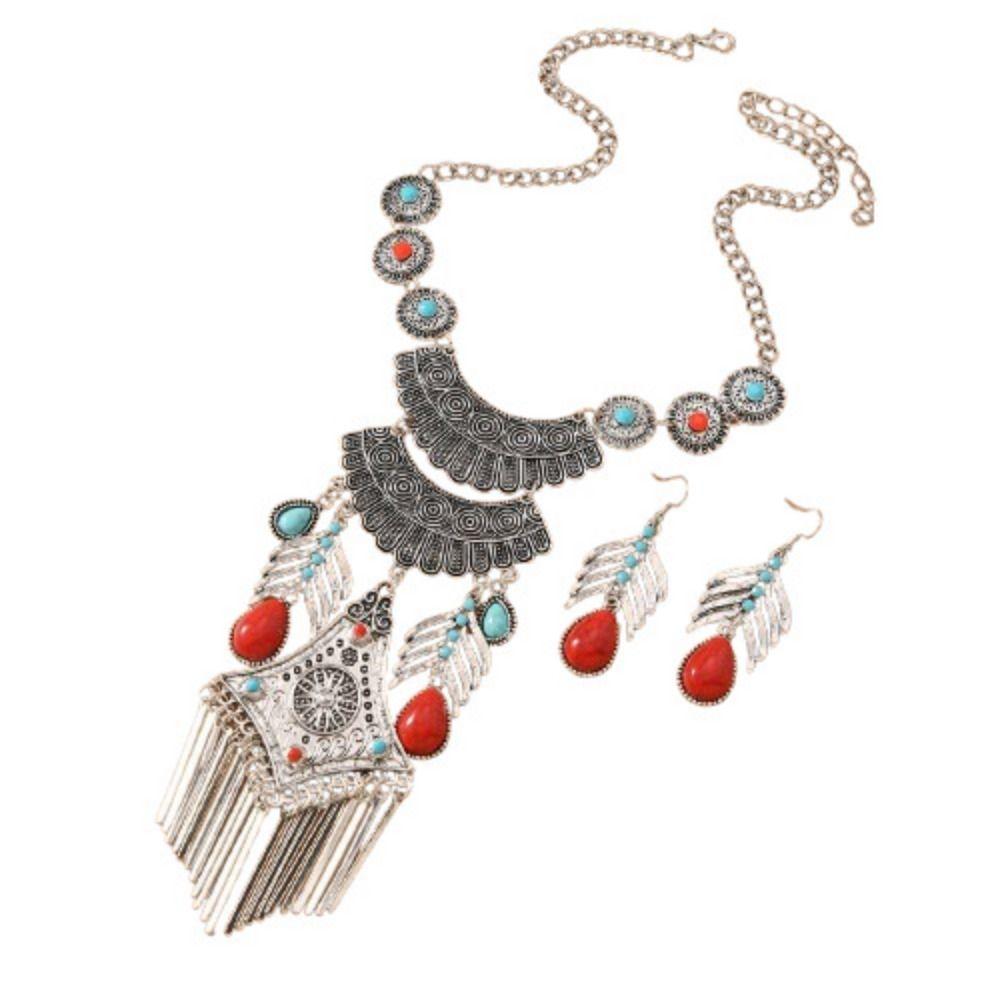 Imitation Turquoise Ethnic Style Jewelry Set Exaggerated Neck Jewelry Women