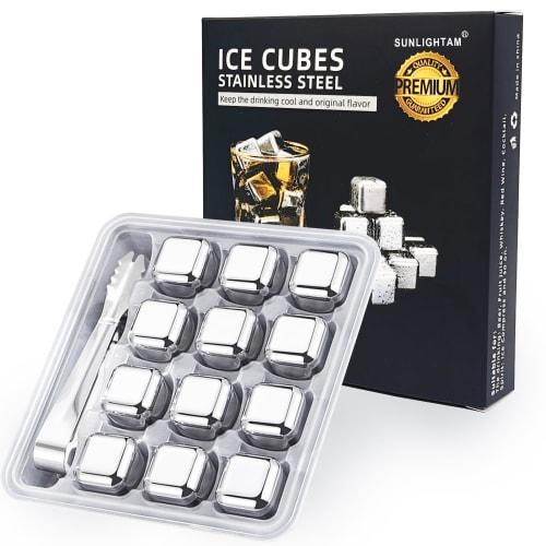Set of 12 Reusable Stainless Steel Ice Cubes for Drinks, Metal Whiskey Stones, High Chilling Technology for Whiskey, Vodka, Liqueurs, Wine, Beverages,