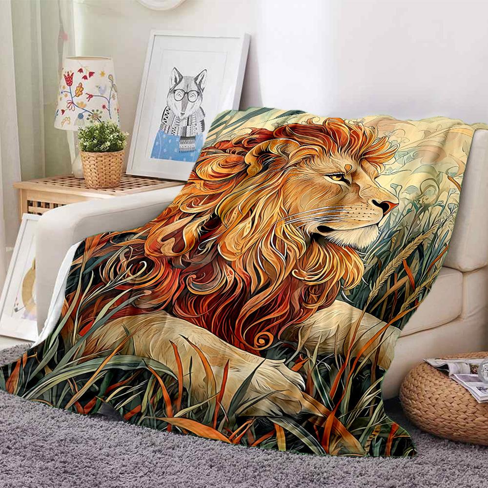 1pc Lion Safari Blanket, Lightweight Flannel Throw Blanket For Sofa, Bed, Travel, Camping, Living Room, Office, Couch, Chair, And Bed