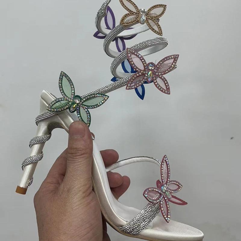 Crystal Embellished Butterfly Details Women's Sandals Sexy Coiled Belt High Heels Gladiator Sandals Party Prom Shoes