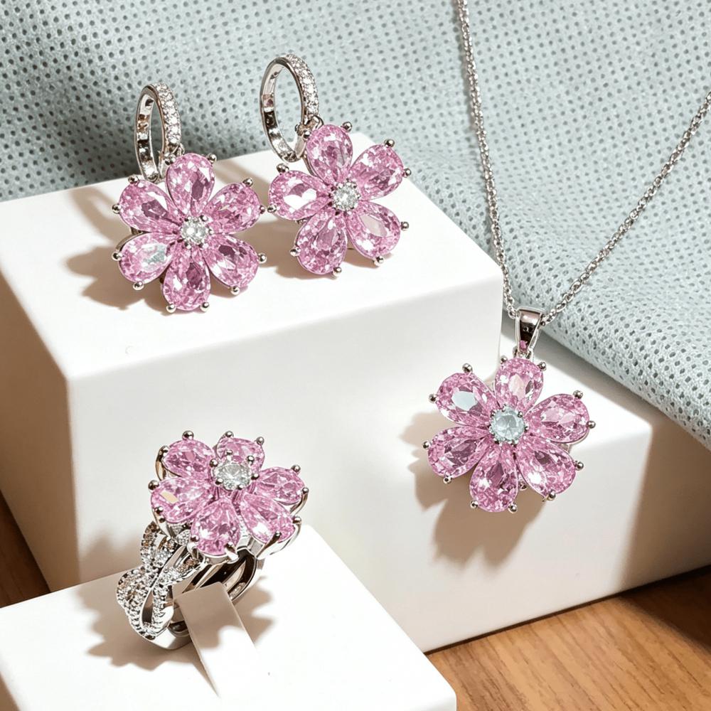 Heet - Licht Luxe Roze Hart Zirconia Ring voor Vrouwen, Zoet Sprankelende Roze Diamant Bloemen Vinger Sieraden Mode Accessoire 8