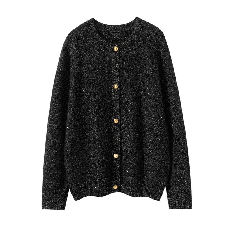Women's Cashmere Cardigan: Thick, Round Neck, Raglan Sleeves, Versatile Knit for Autumn/Winter.