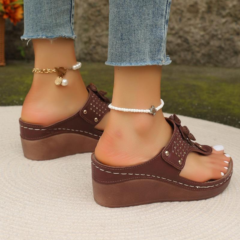 Summer Cross-border Foreign Trade Thick-soled Wedges Large-size Slippers Flip-flops Muffin Bottom Casual Fashion Versatile Women's Shoes