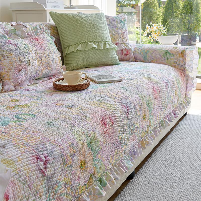 Pastoral Style Cotton Couch Pad New Sofa Cover Skirt Sofa Protective Cloth With All Season Universal One-Piece Anti Slip Durable