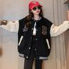YY-Natuhi Girls Varsity Jacket, Letter Patch, Long Sleeve Bomber, 1 Black, Size 130