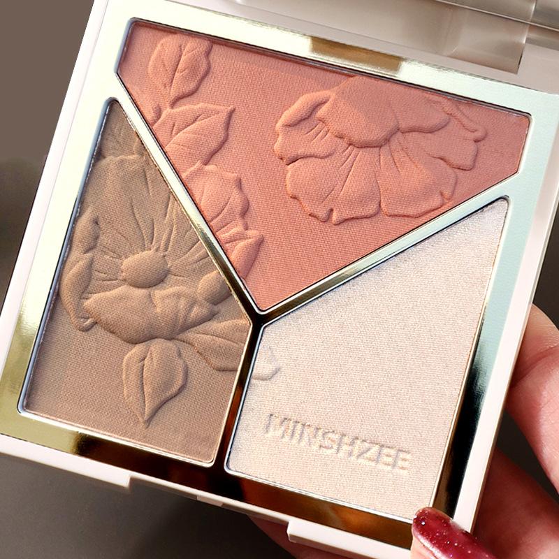 3 In 1 Highlighter Poederpalet Gezicht Hoogglans Shimmer Poeder Highlighting Repair Disk Flash Poeder Matte Neus Schaduw Blush