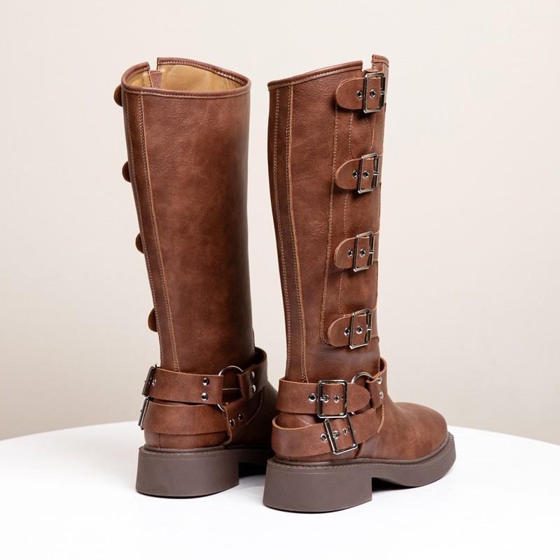 Läderbältesspänne Martin Boots Dam 2025 Brittisk Retro Mellanhöga Stövlar Korta Stövlar Platå Western Cowboy Stövlar Riddarstövlar