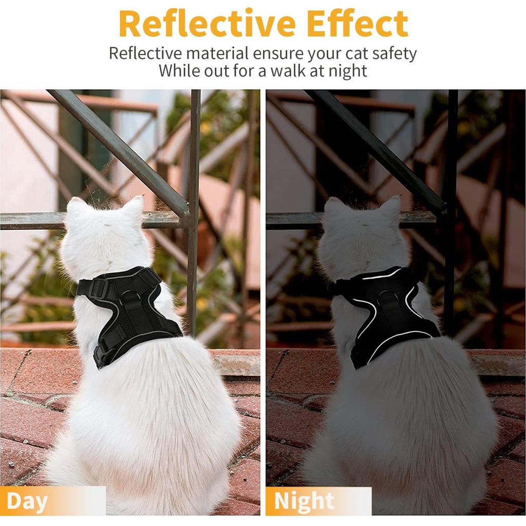 Katzengeschirr und Leine, ausbruchsicher, weiche, verstellbare Westengeschirre für Katzen, leicht zu kontrollierende, atmungsaktive Jacke mit reflektierenden Streifen
