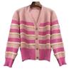 Autumn Striped V-neck Knitted Cardigan Jacket Chic Short Tops Design Sense Niche Female Comfortable Versatile and Fashionable